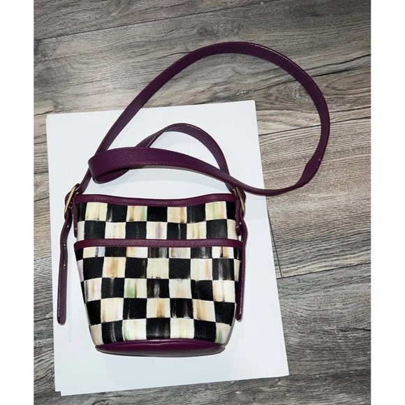 MacKenzie-Childs Purple and Black Checkered Crossbody Bag - Picture 5 of 13